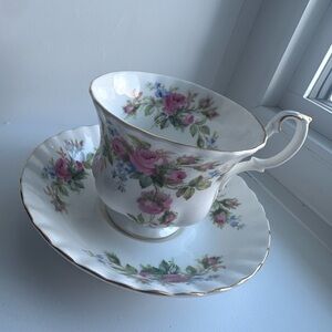 Vintage Royal Albert Bone Chine “Moss Rose “ Tea Cup and Saucer Set